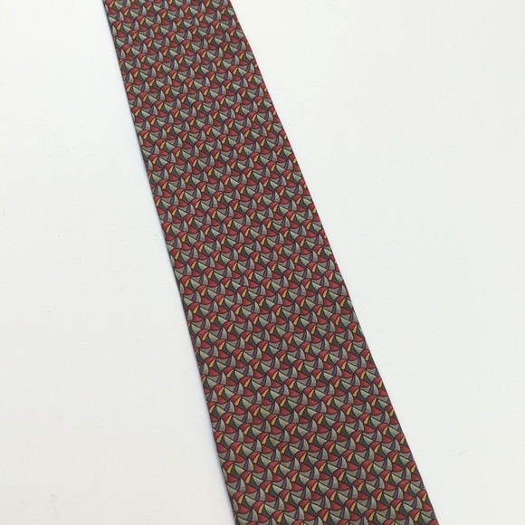 Barneys New York 90's Vintage Funky Abstract Print 100% Silk Neck Tie Green Red - Picture 11 of 11